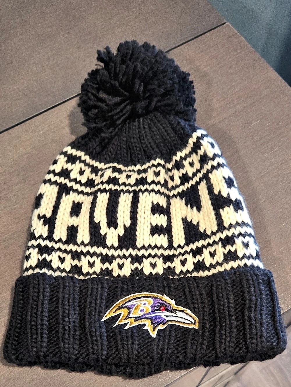 NFL Baltimore Ravens Pom-Pom Knit Hat in Black & Purple